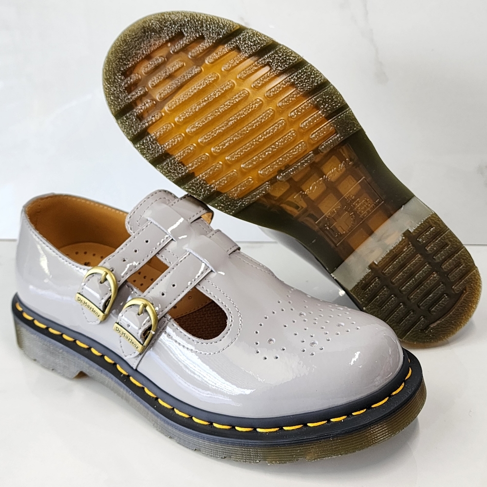 NIB Dr. Martens Gray Patent Leather Flats